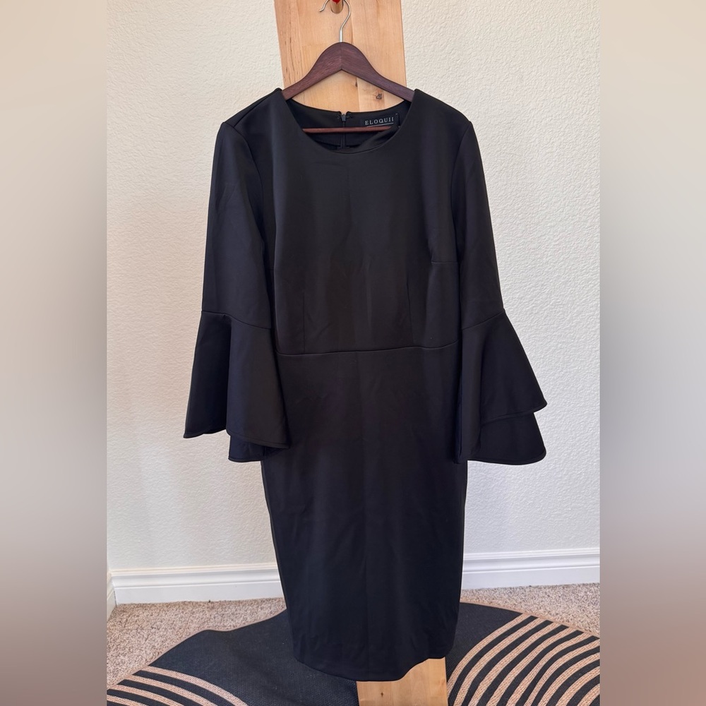 Eloquii Black Long Sleeve Dress with Bell Sleeves